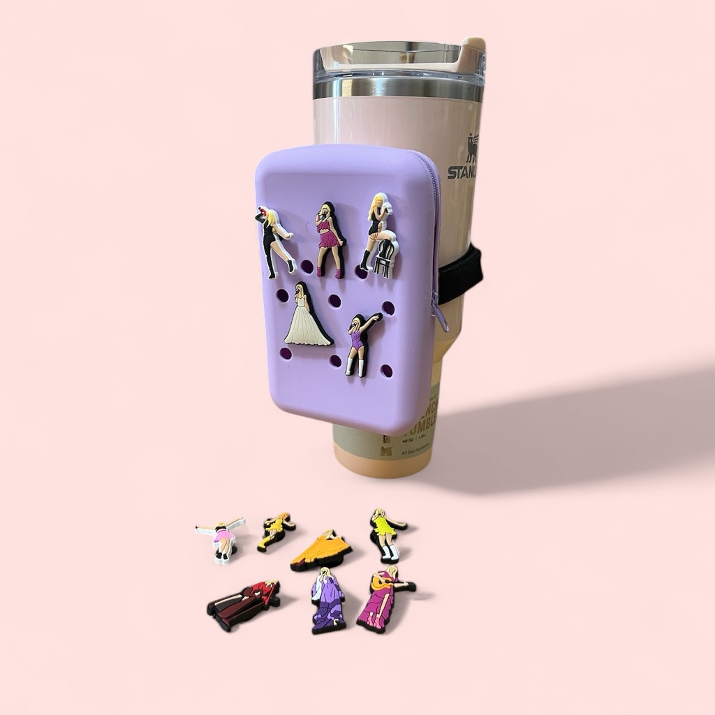 Silicone Water Bottle Pouch Caddy With 12 Taylor Swift Charms